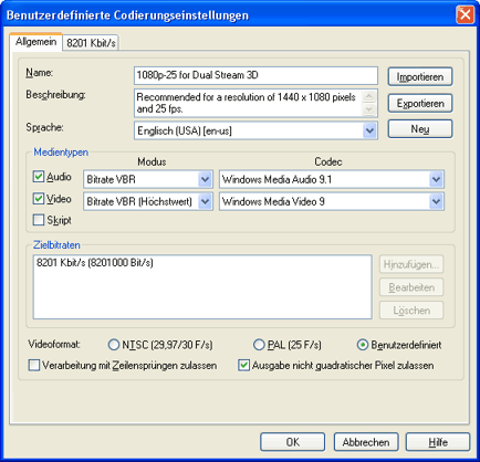 Windows Media Encoder encoding settings