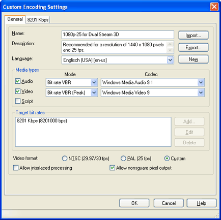 Windows Media Encoder encoding settings