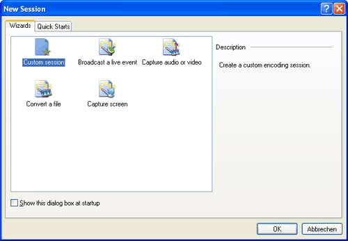 Windows Media Encoder new session