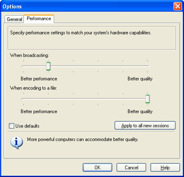 Windows Media Encoder options