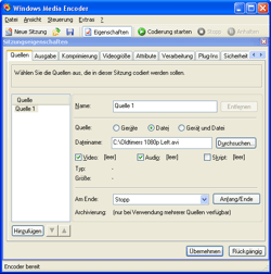 Windows Media Encoder source settings