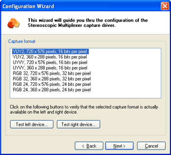 Stereoscopic Multiplexer capture format selection